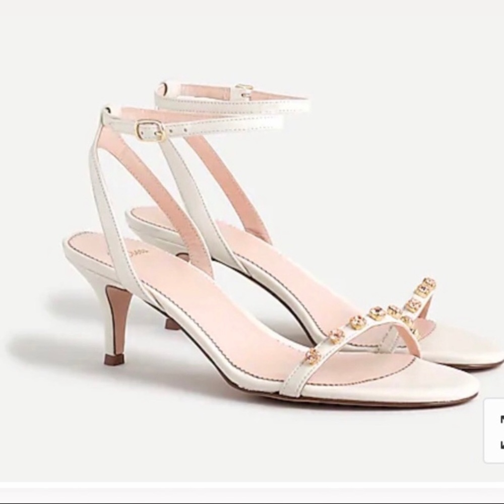 J Crew white ankle strap gold jewel heel sandal